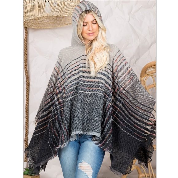 Two Tone Hooded Poncho - Picture 4 of 9